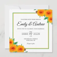 Yellow Rose Frame Floral Watercolor Square Wedding Invitation