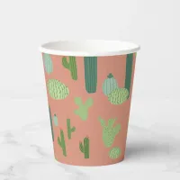 Cute Cactus Peach & Green Paper Cups