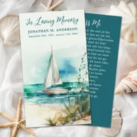 Memorial Sailboat Watercolor Funeral Prayer Card