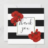 Red Poppies on Black & White Striped Background