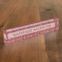 Stylish Elegant Burgundy Pink Glitter Desk Name Plate