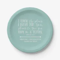 Modern Christian Bible Verse Teal Aqua Graduation Paper Plates