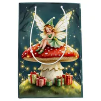 Christmas Fairy atop a Mushroom Cottage Core Medium Gift Bag