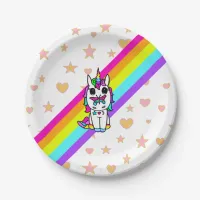 Pink Rainbow Unicorn with Butterfly on Nose Paper Plates