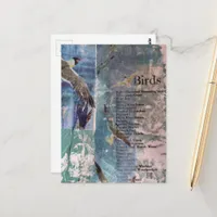 Seagulls list of birds mixed media collage postcard