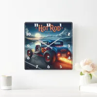 Hot rod cruising by the lakeside square wall clock