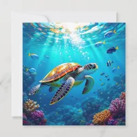 Sea Turtle Vibrant Colorful Underwater Scene