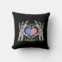 America Skull Skeleton Hand Artwork Editable Layer Throw Pillow