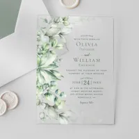 Watercolor Eucalyptus Monogram Sage Green Wedding Acrylic Invitations