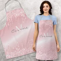 Monogram Blush Rose Pink Dripping Glitter Metallic Apron