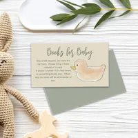 Neutral Cute Sweet Duck Girl Books for Baby Shower Enclosure Card