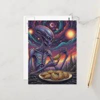 Purple Alien Eating Pierogies Postcard