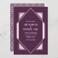 Plum Velvet & Soft Blush Art Deco Wedding Photo Invitation