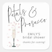 ElegantScript Petals Prosecco Bridal Shower Thanks Square Sticker