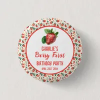 Berry First Strawberry Girl 1st Birthday Party  Button