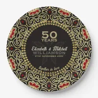 Black+Gold Decor Modern Damask 50th Anniversary Paper Plates