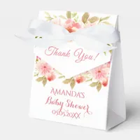 Coral peach dahlia flowers baby shower thank you favor boxes