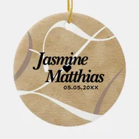 Rustic Elegant Vintage Monogram Burlap Wedding Ceramic Ornament