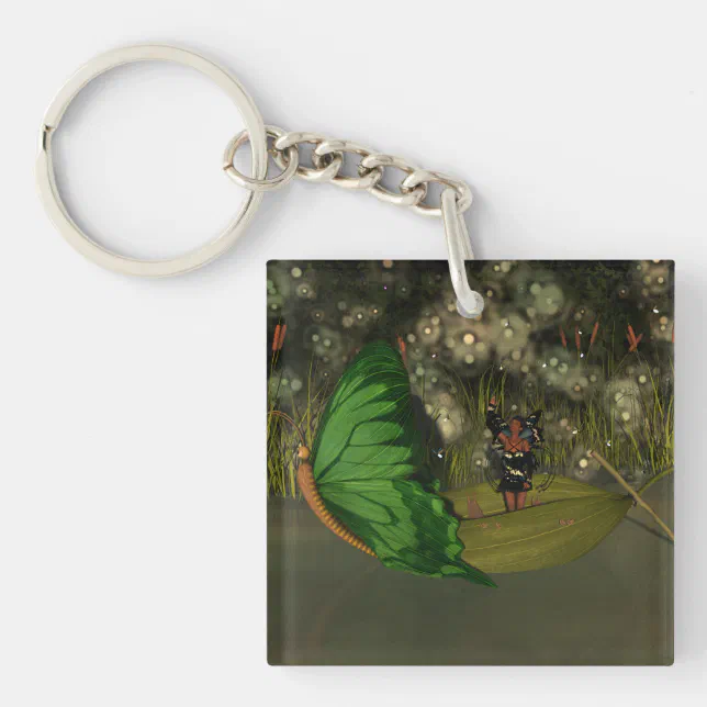 Cute Fairy in Boat with Fireflies Keychain