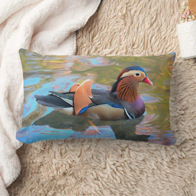 Beautiful Mandarin Duck in the Pond Lumbar Pillow