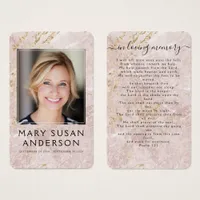 Pink Gold Marble Photo Memorial Prayer Card