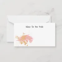 Advise for the Bride Gold and Pink Feather Advice Card