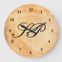 Brown terracotta brick wall monogram large clock