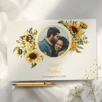 Sunflower Cream Photo Wedding Foil Guest Book