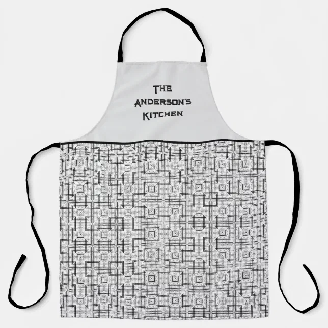 Black and White Geometric Squares Pattern Apron