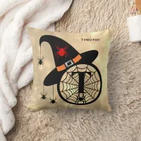 Monogram T Halloween Sky Witch Spiders Name Throw Pillow