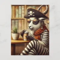 Funny Goat pirate drinking coffee Postcard