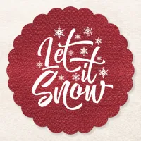 Let It Snow Christmas Typography Red/White ID951 Paper Coaster