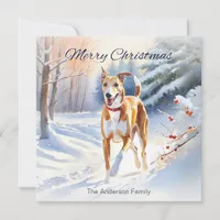 Light Red Fawn Greyhound Dog In Snow Christmas Holiday Card