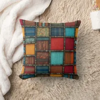 Vibrant textile patchwork in warm hues throw pillow