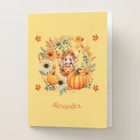 Cute Pumpkin Fairy in Autumn Wreath