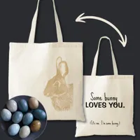 Neutral Tan Brown Easter Bunny Custom Text Tote Bag