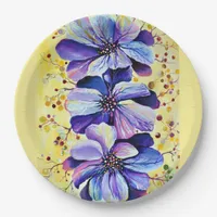 Delphinium  flowers painting paper plates