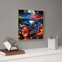 Motorcycle ride under the moon with American flag Square Wall Clock