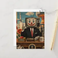 Retro Clown at the Desk Surreal Collage Postcard