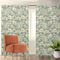 Elegant Light Blue Vintage Floral White Flowers Blackout Curtains