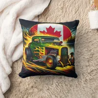 Classic hot rod racing by a lakeside at sunset throw pillow