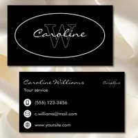 Simple elegant name monogram black white oval business card