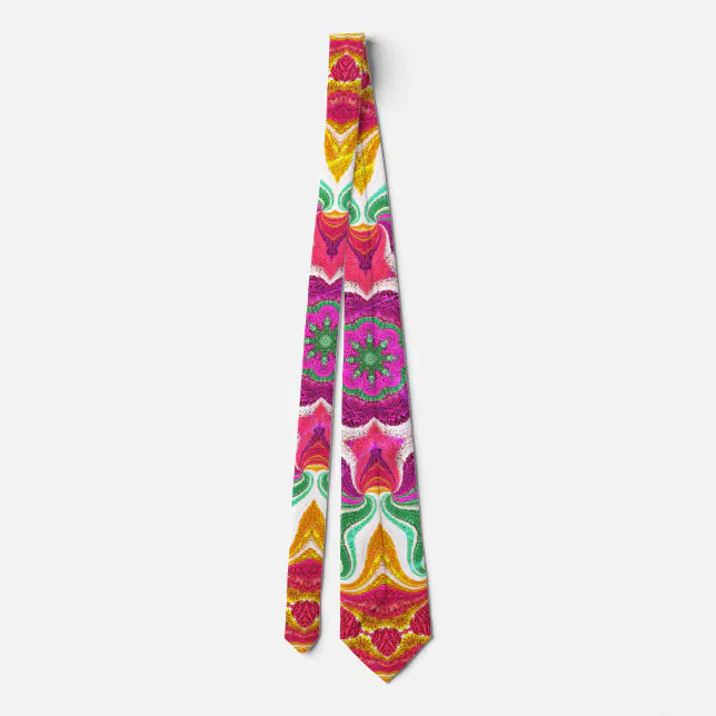 Flowery mandala embroidered light threads neck tie