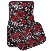 Pretty, Red, Black and White Roses, Hearts  Car Floor Mat