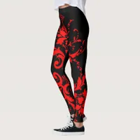 Romantic, Elegant Vintage Damask Red Goth Leggings