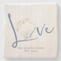 Coastal Shell | Nautical Love Typography Stone Coaster