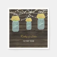 yellow flowers masonjar wedding napkin