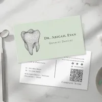 Modern Sage Green 3D Tooth Icon Dental Clinic Business Card