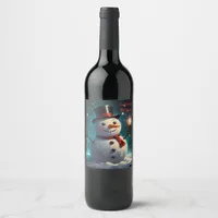 Cheerful Snowman Party Invitation  - Festive Card. Wine Label