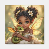 Cute Anime Fairy Girl and Chibi Dragon Magnet